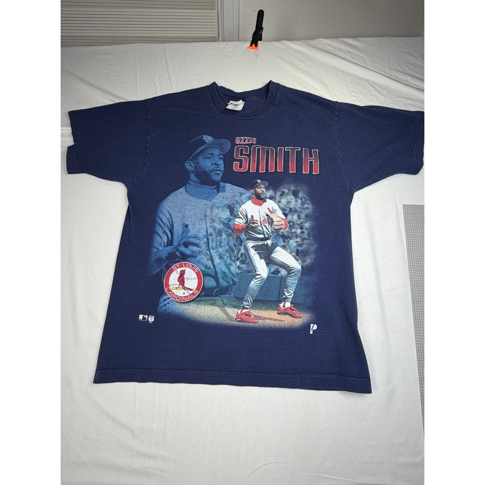 Vintage 1996 Ozzie Smith Cardinals T Shirt L Pro Player USA Single Stitch Navy